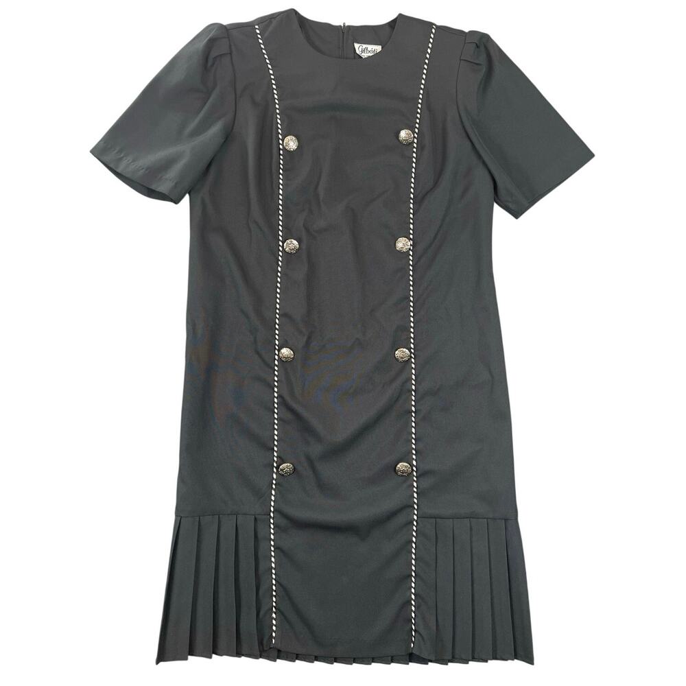 Vintage 80s Gilberti Black Pleated Hem Midi Dress Made in USA - 16W